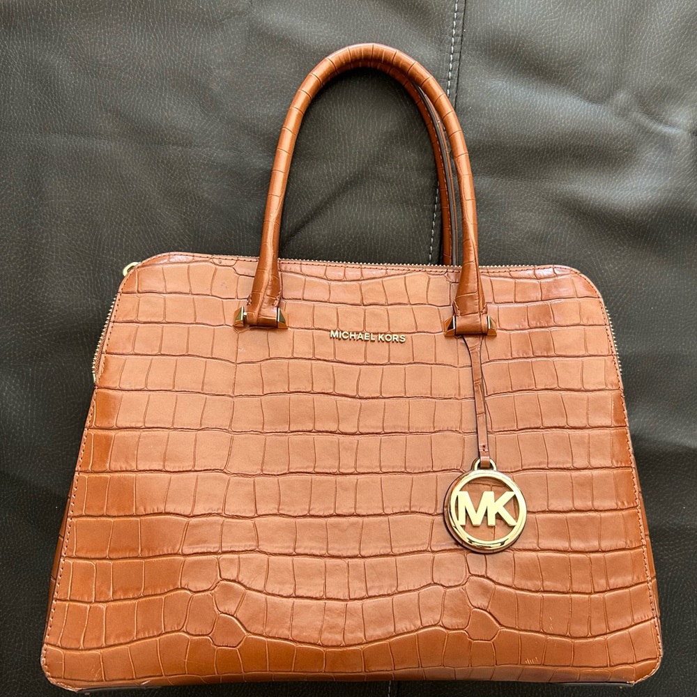 Michael Kors Brown Crocodile Embossed Satchel